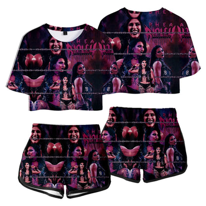 Rhea Ripley Merch Tops Two Piece Set Shorts+Lovely TShirt Harajuku Streetwear Girl Sets Everyday Wear