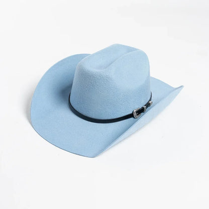 New Autumn Winter Women Fedoras with Belt Buckle Wide Brim Rolled Wool Cowboy Hat M L Size Obtainable