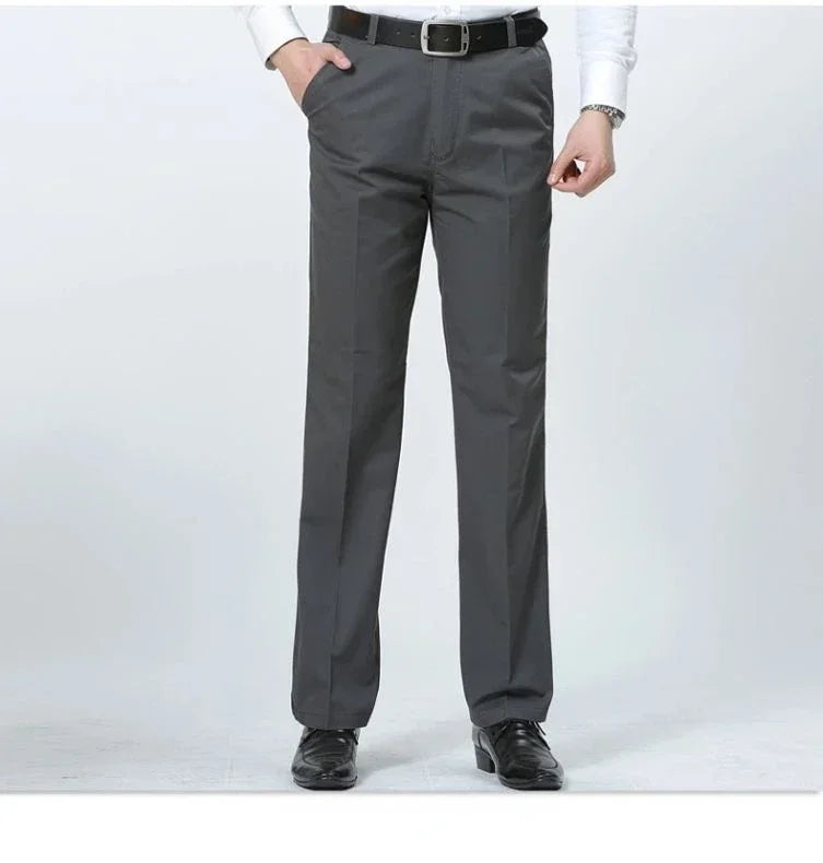 Summer Thin Pants 100% Cotton Men's Autumn Thick Suit Pant Slacks High Waist Straight Loose Bland Solid Business Casual Pants