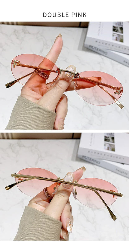 Elegant Diamond Oval Sunglasses Male Letter "F" Rimless Sunglasses  Car Sunglasses  Driving Glasses Sunglasses Women