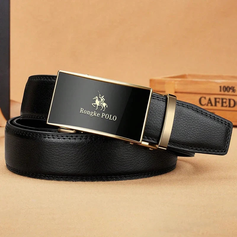Men’s Black Leather Belt, Genuine Leather Adjustable Buckle, Business and Casual Dress Belt, Stylish Waist Belt