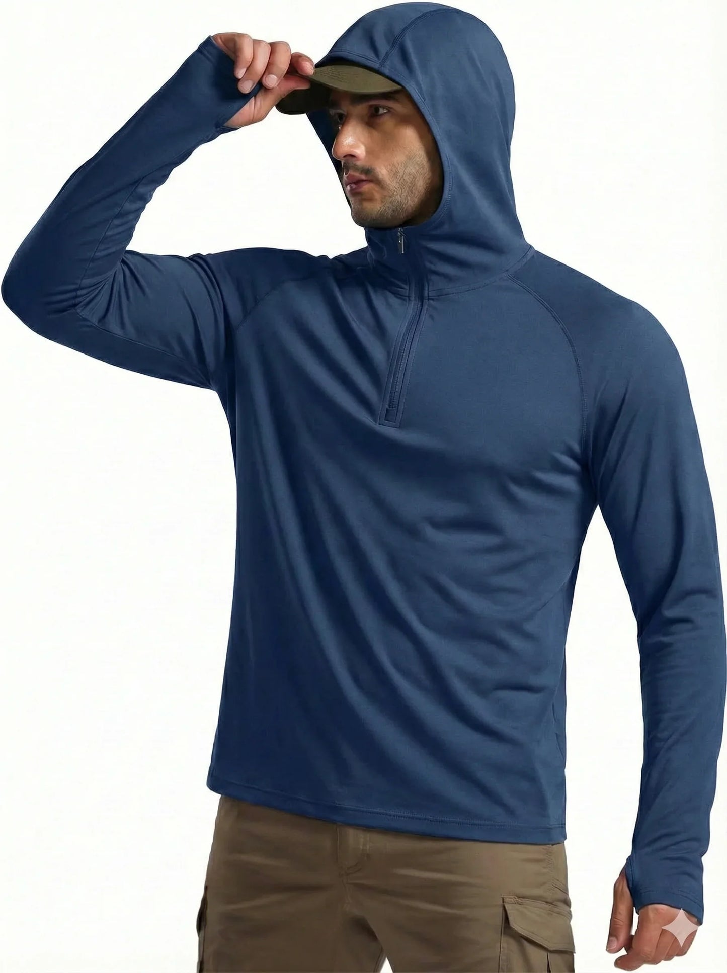 1/4 Zip Hooded Shirts Mens UPF 50+ Sun Protection Running Surfing Athletic Shirt Lightweight Rash Guard Long Sleeve