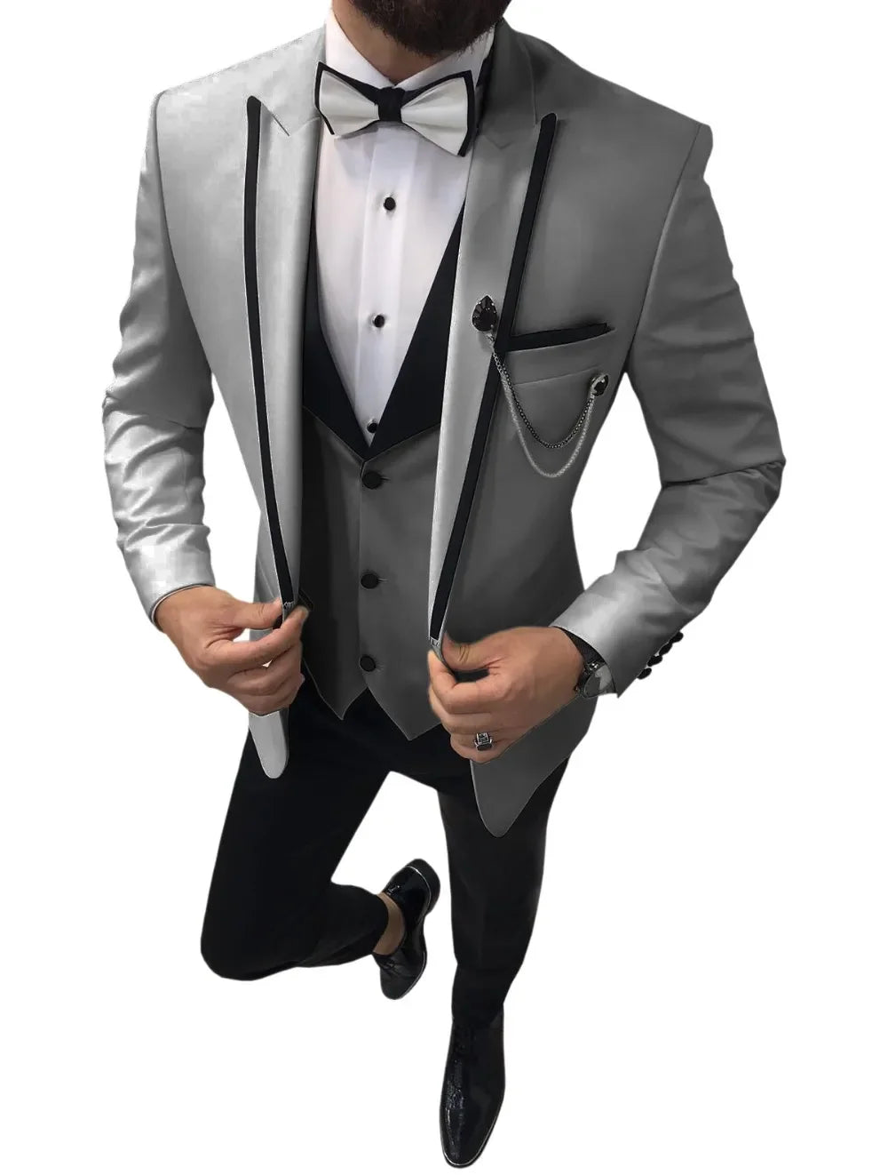 Men Suits Slim Fit One Button Casual Business Groomsmen Brown Peak Lapel Tuxedos For Formal Wedding (Blazer+Pants+Vest)