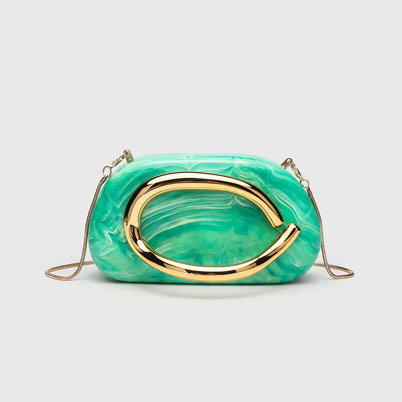 Classic round Box Handheld Dinner Bag Miniature Retro Metal Handle Chain Shoulder Strap Crossbody Bag Street Trend Hard PU Bag