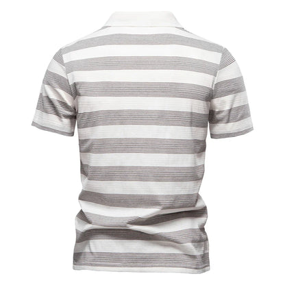 2025 New Summer Striped V Neck Cotton Polo Shirts for Men Breathable Short Sleeve Casual Knit Shirts Comfort Fit