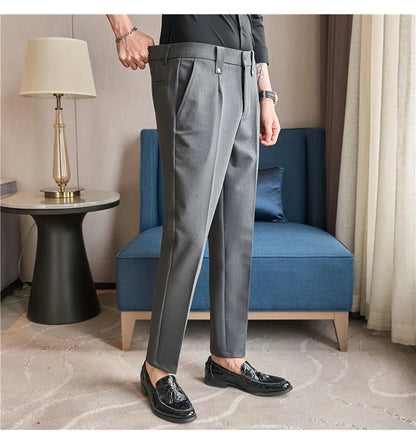 Mens Suit Pants 2026 Spring New British Style Elastic Waist Solid Casual Formal Dress Pants Slim Fit Trousers for Men Clothing