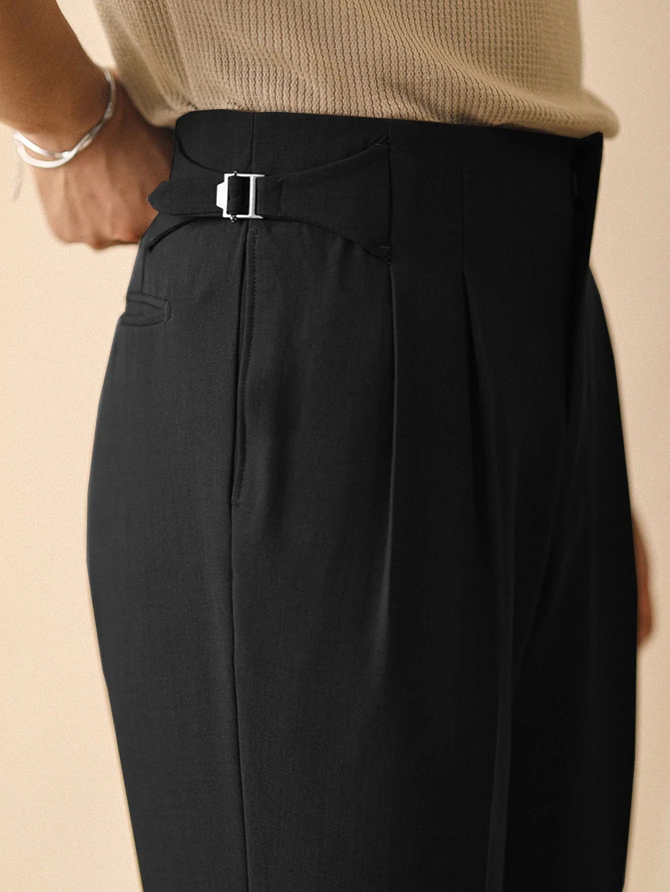 Fall/Winter 2025 Men's Elegant Italian Neapolitan High Waist Wide Leg Pants with Tucks And Buttons Business Casual Style