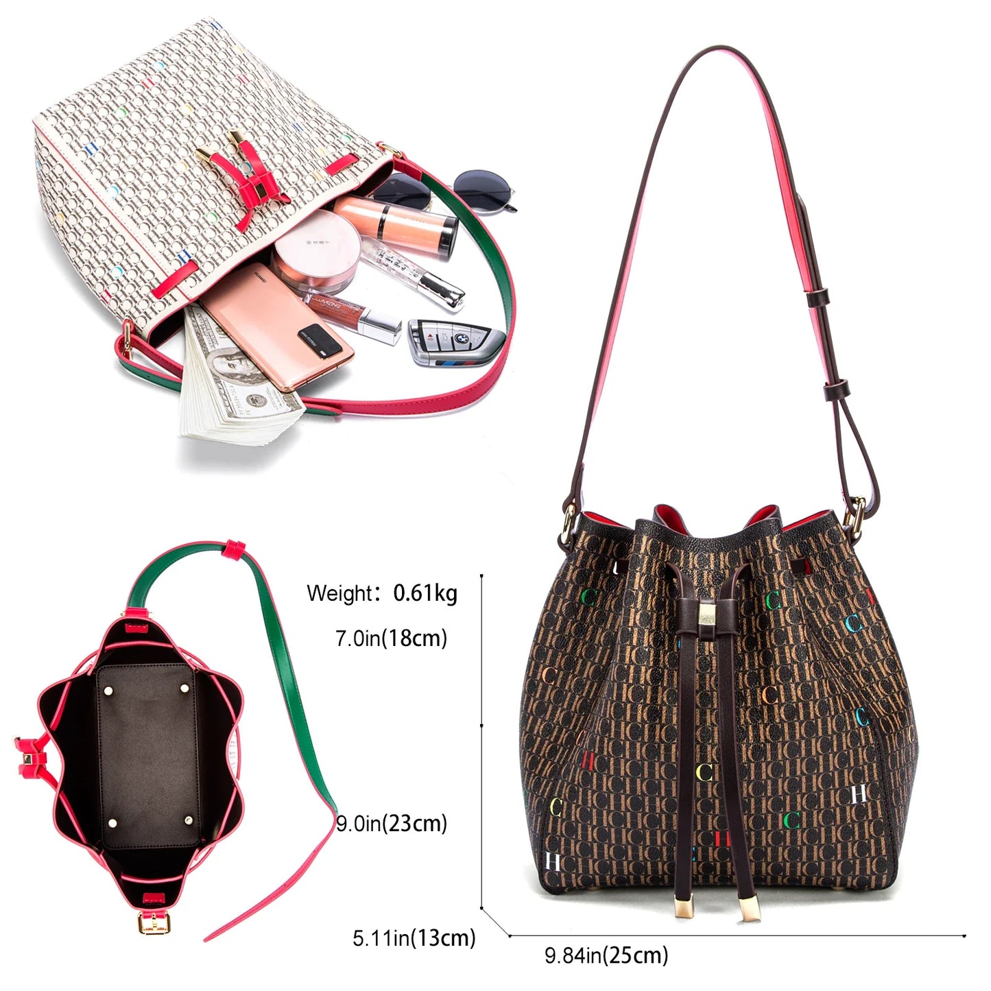 Women's Handbag 2026 New Retro Brown Drawstring Bag Women's Casual Shoulder Bag
