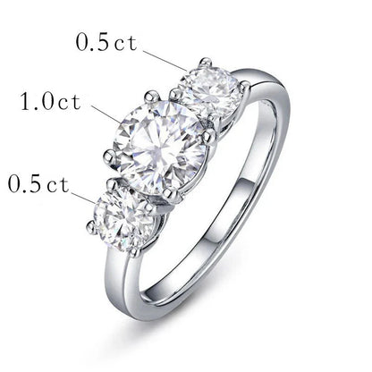 Real D Color VVS1 Round 2.0ctw Moissanite 3-Stone Ring 925 Pure Silver Jewelry Certified for Women Wedding Engagement Gift