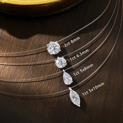 Moissanite Necklace 1-2ct Pear/Marquise/Round Brilliant Cut Diamond Fishing Line S925 Silver Pendant Necklaces for Gift