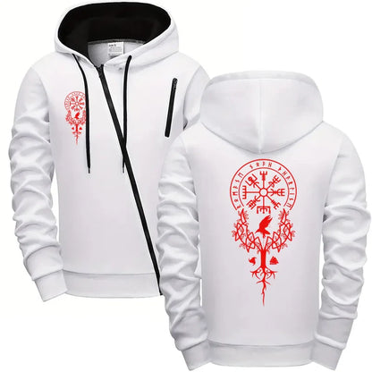 Autumn Winter Men's Zipper Hoodie Ancient Pattern Jackets Male Outdoor Motorcycle Coats Urban Fashion Casual Top