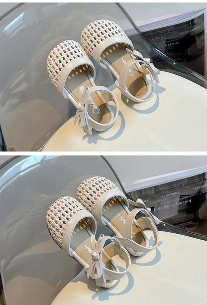 Sandálias Sandals for Girls Sweet Bowtie Baby Shoes Hollow Out Non-slip Sandals for Toddlers Children Soft Sole Kids Shoesصنادل