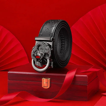 Men's Genuine Leather Belt - Adjustable Automatic Ratchet Buckle for Business Suits, Casual Wear & Everyday Office Style