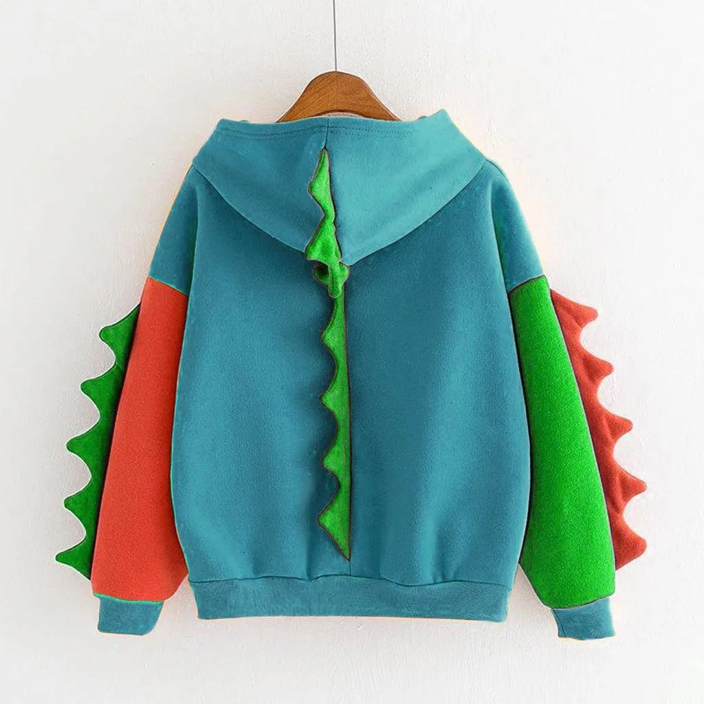 Women's Dinosaur Hoodies Fashionable Cute Solid Color Contrasting Dinosaur Loose Hoodies Comfortable Versatile Sweatshirts