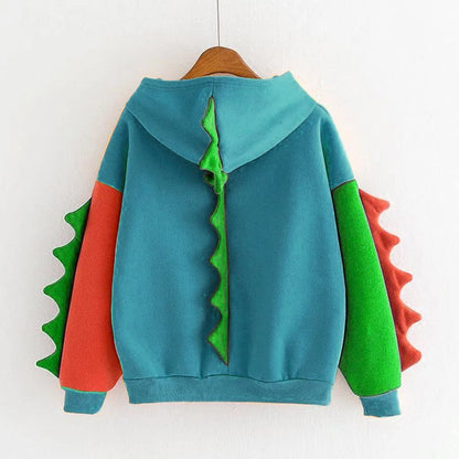 Women's Dinosaur Hoodies Fashionable Cute Solid Color Contrasting Dinosaur Loose Hoodies Comfortable Versatile Sweatshirts