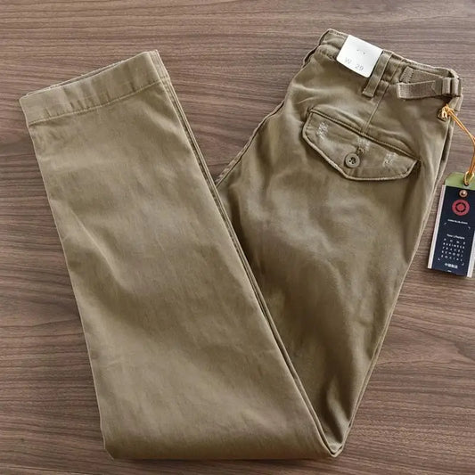 Heavy Tooling Straight-leg Pants Men's Korean Ami Kaji Pure Cotton Men's Long Pants Old Worn Hole Casual Pants Cotton Mens Jeans