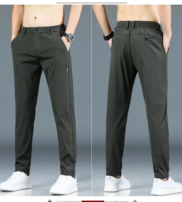 2026 Summer New Thin Ice Silk Stretch Men's Pants Casual Elastic Waist Smooth Trouser Pants Male Brand Clothing 5 Colour