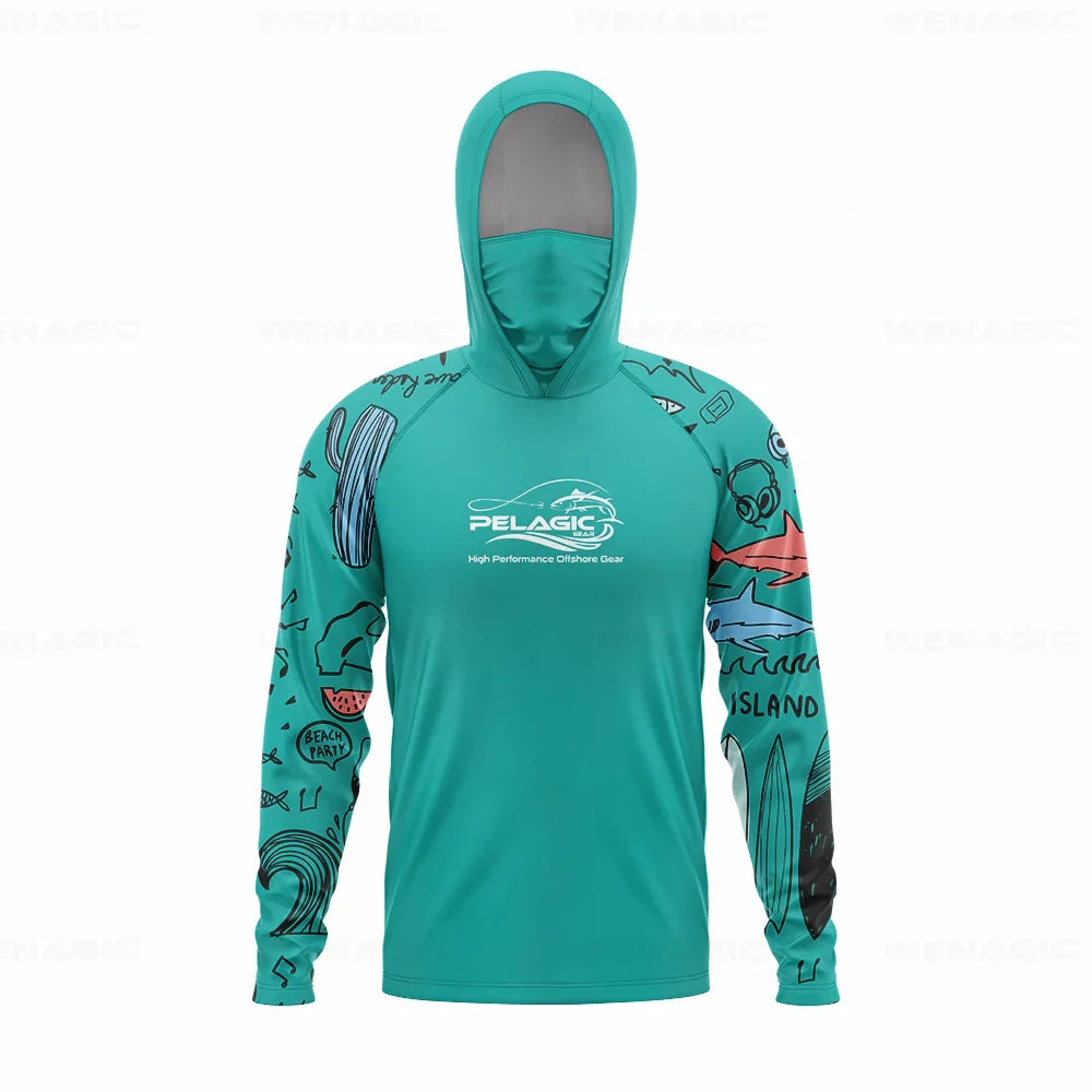 Men Hood Fishing Shirt long sleeve Fishing clothing fishing t shirt uv protection fishing shirt Fishing Apparel