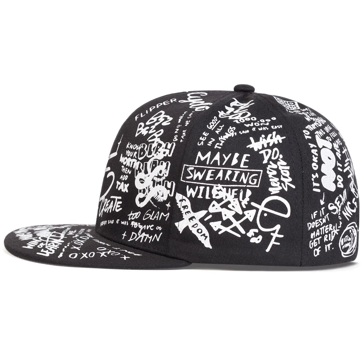 Unisex Black and white Letter Graffiti Printing Hip-hop Hats Spring Autumn Outdoor Adjustable Casual Baseball Caps Sunscreen Hat