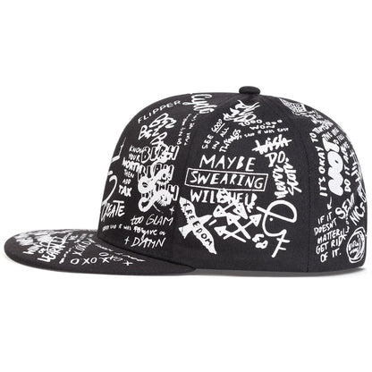 Unisex Black and white Letter Graffiti Printing Hip-hop Hats Spring Autumn Outdoor Adjustable Casual Baseball Caps Sunscreen Hat