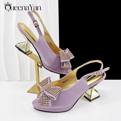 Elegant Women High Heels for Peep Toe Good Material Rhinestone Wine Sandals Italian Design Shoes and Bags Matching