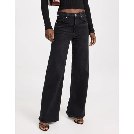 Girls Casual Fashion Straight Leg Jeans Female Slim Thin High Waisted Stretch Denim Pants Women Solid Loose Comfortable Trousers