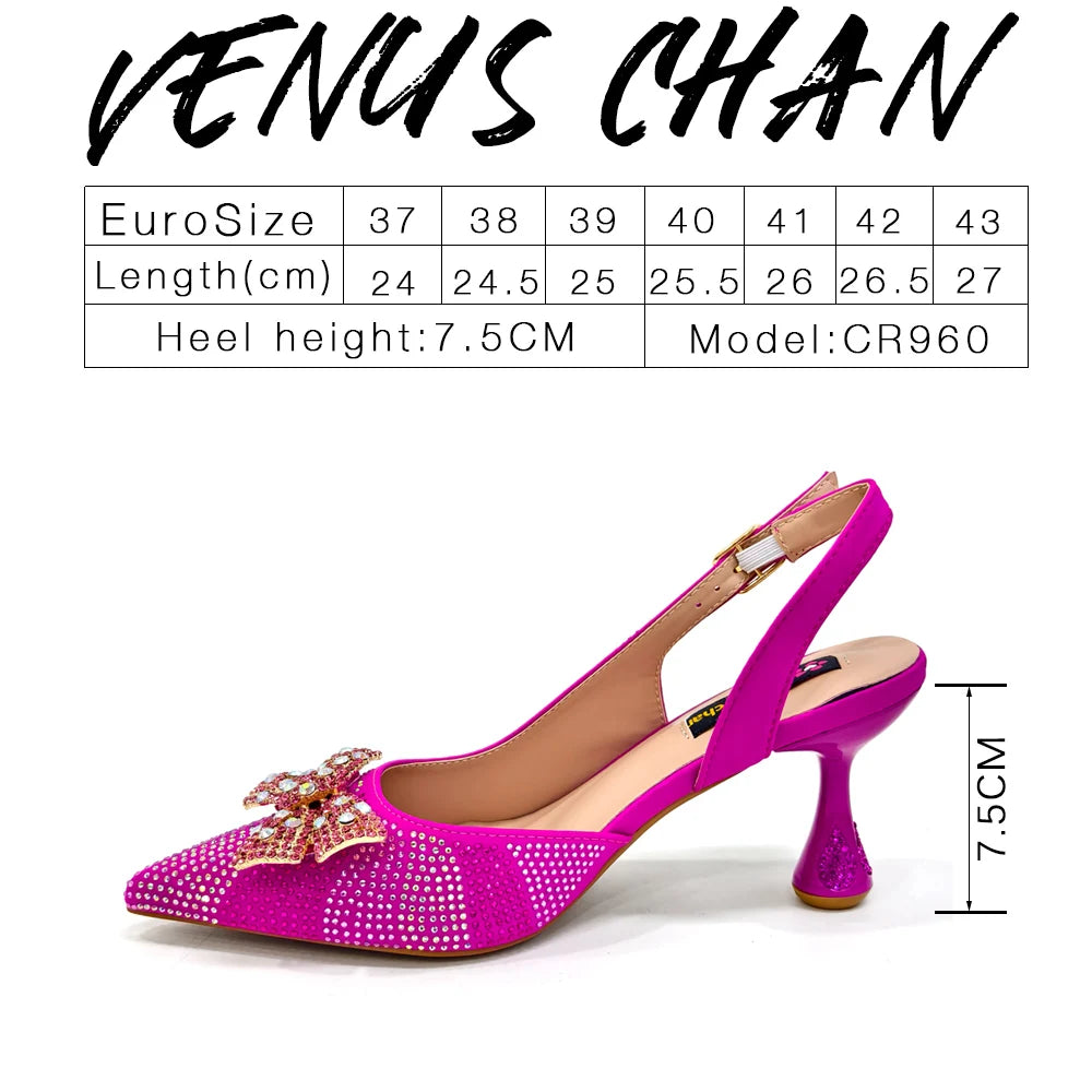 Green Color Pointed-Toe High Women Heels Shoes and Bags for Women Rhinestone Evening Party Elegant Luxury Handbag