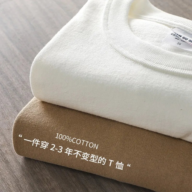 11.2 Oz Heavyweight Autumn Long Sleeved T Shirt for Men 100%Cotton Plain Shirt O-Neck White Tops Oversized Men's Clothing