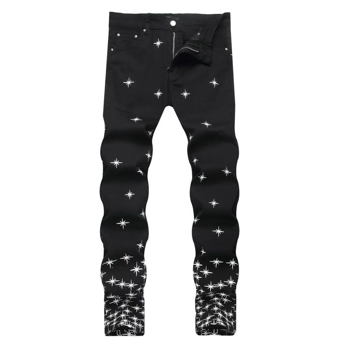 Autumn and Winter Fashion Trend Print Retro Straight Tube Elastic Men's Denim Pants Casual Sports Comfortable High-Quality Jeans
