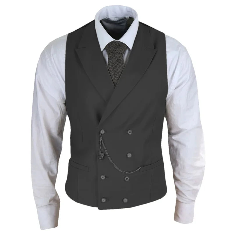 Men Vest White Solid With Lapel Double Button Waistcoat For Banquet Birthday Wedding Business Work Formal Set Men Suit Vest