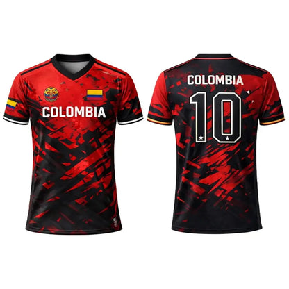 Colombia Flag 3D Printed Jersey Summer Outdoor Sports Breathable Short-sleeved Football Training Top Unisex Casual V-neck Tee