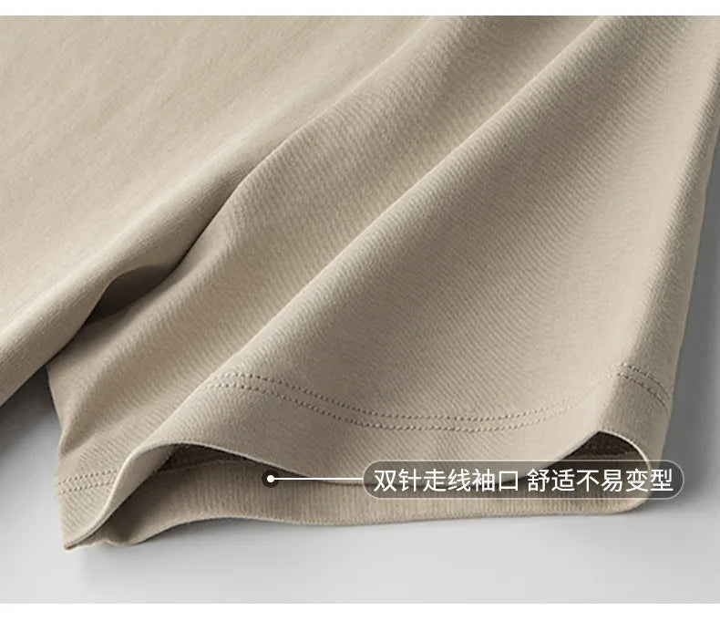 Plus Size 4XL 5XL Liquid Ammonia Mercerized Cotton T-shirt For Men Summer Cool Feeling Round Neck Top Clothes Short Sleeve Tees