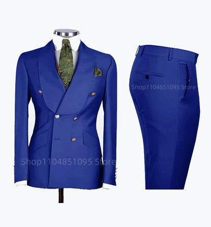 Solid Slim Fit 2 Piece Wedding Men's Tuxedos Formal Groom Suits with Shawl Lapel Blazer And Pants for Prom Party Best Man