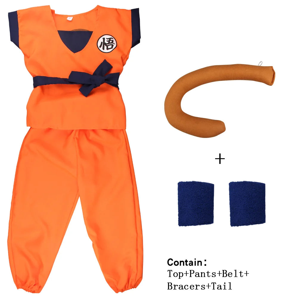 Adult Children's Anime Holiday set Son Goku Carnival Halloween Party anime Cosplay costume Top/pants/belt/tail/wrist/wig costume