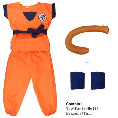 Adult Children's Anime Holiday set Son Goku Carnival Halloween Party anime Cosplay costume Top/pants/belt/tail/wrist/wig costume