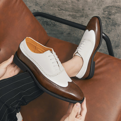 Men Wingtip Detail Dress Shoes, Business Two Tone Oxford Shoes For Wedding party