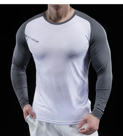 Autumn Winter Men Gym Fitness Display Long Sleeve T-Shirt Crew Neck Elastic Moisture Wicking Tights Running Training Bottom Top