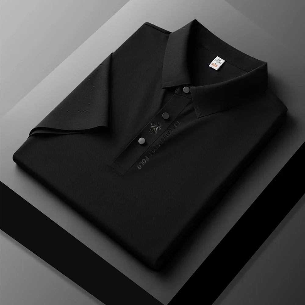 High quality silk breathable short sleeve POLO shirt men's lapel top 2024 summer new light luxury brand printed casual T-shirt