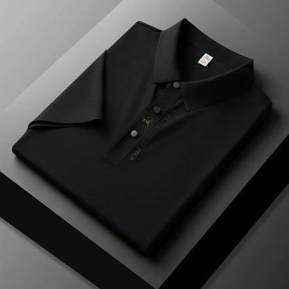 High quality silk breathable short sleeve POLO shirt men's lapel top 2024 summer new light luxury brand printed casual T-shirt
