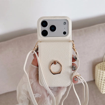 Crossbody Lanyard with Ring Card Holder Make up Mirror Wallet Phone Case for IPhone 17 Air 16E 15 14 Plus 13 12 11 Pro Max Cover