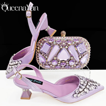 Italian Shoes and Handbags Accessory Set with Rhinestone Metal Embellishments Wedding Shoes Bridal Shoes Designer