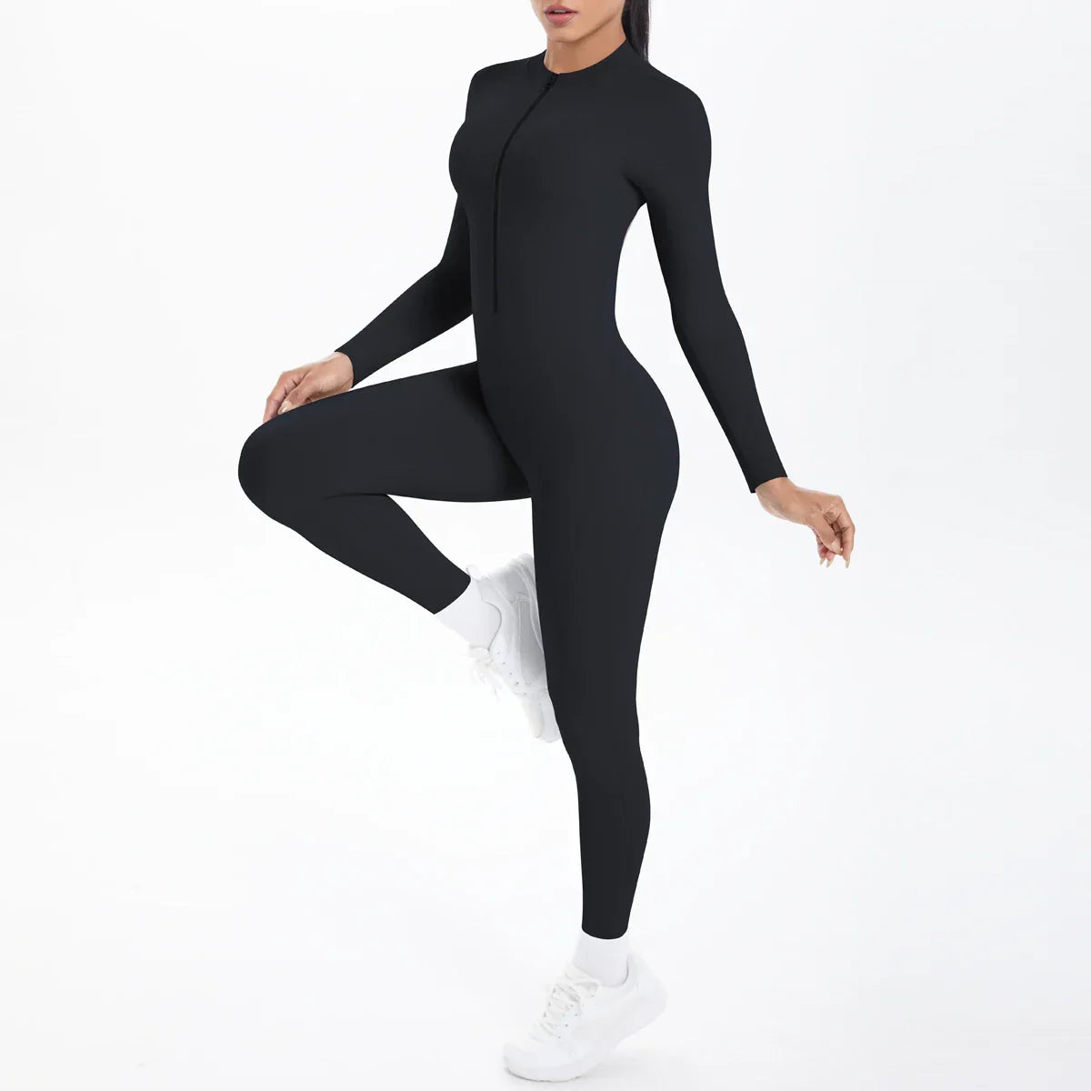 Solid Color Bodysuits for Woman's Backless Long Sleeved Zipper Yoga Jumpsuits High Dtrength Workout Sports Fitness Clothing Set