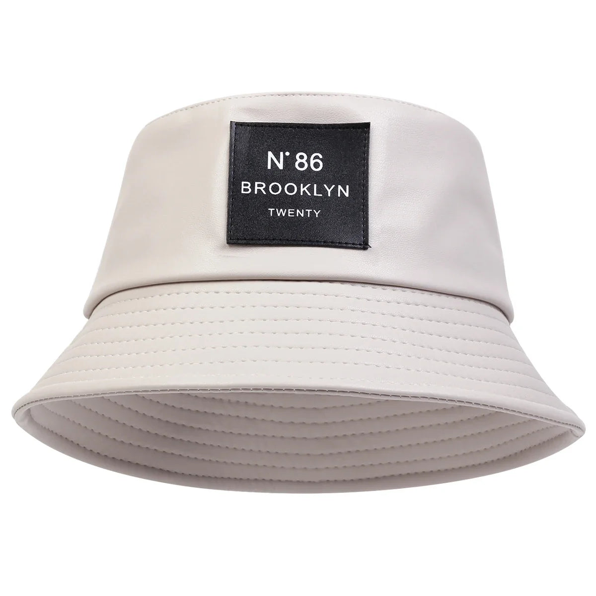 Unisex N86 Label Personality Pu Leather Bucket Hats Fishermen Caps Outdoor Casual Cap Sunscreen Hat
