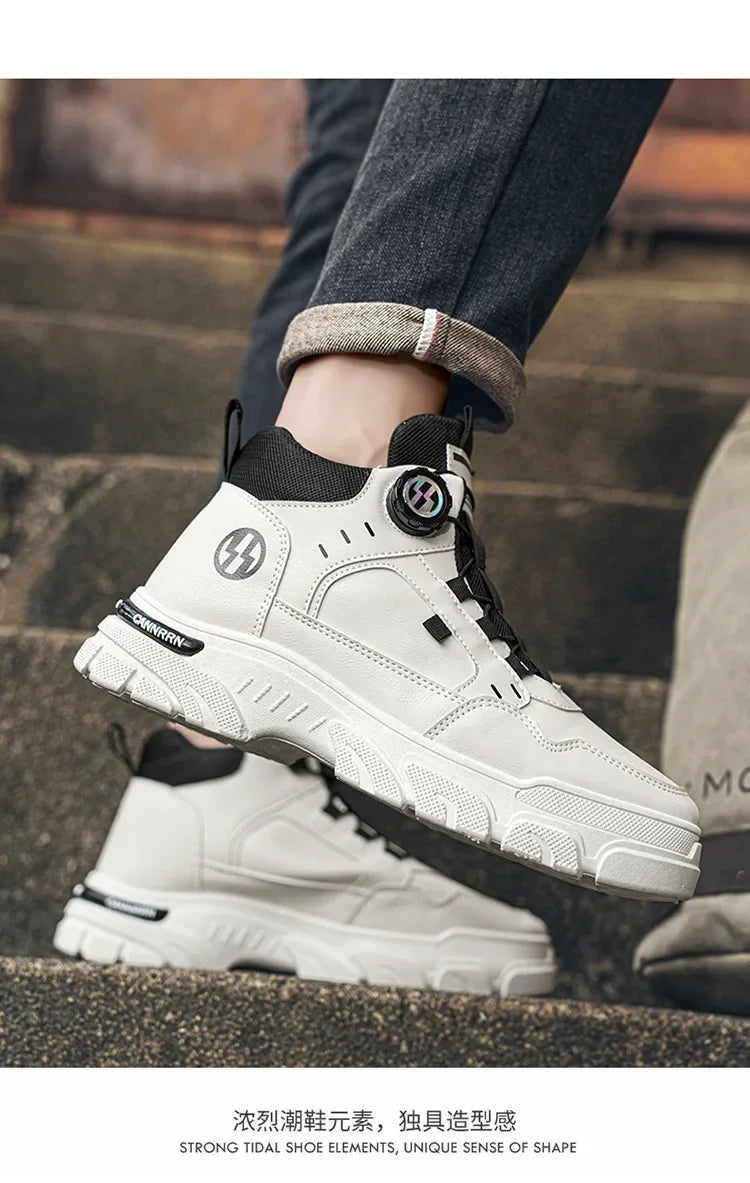 Autumn Men's Sneakers New Breathable Workwear Shoes Trendy Thick Soled Shoes Anti Slip White Casual Skateboard Shoes Ankle Boots