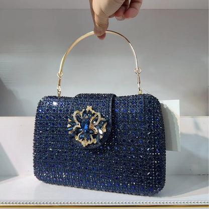 Sparkling Rhinestone Clutch Bag Lady Crystal Evening Purse Luxury Metal Handle Chain Handbag Wedding Party Dinner Diamond Bags