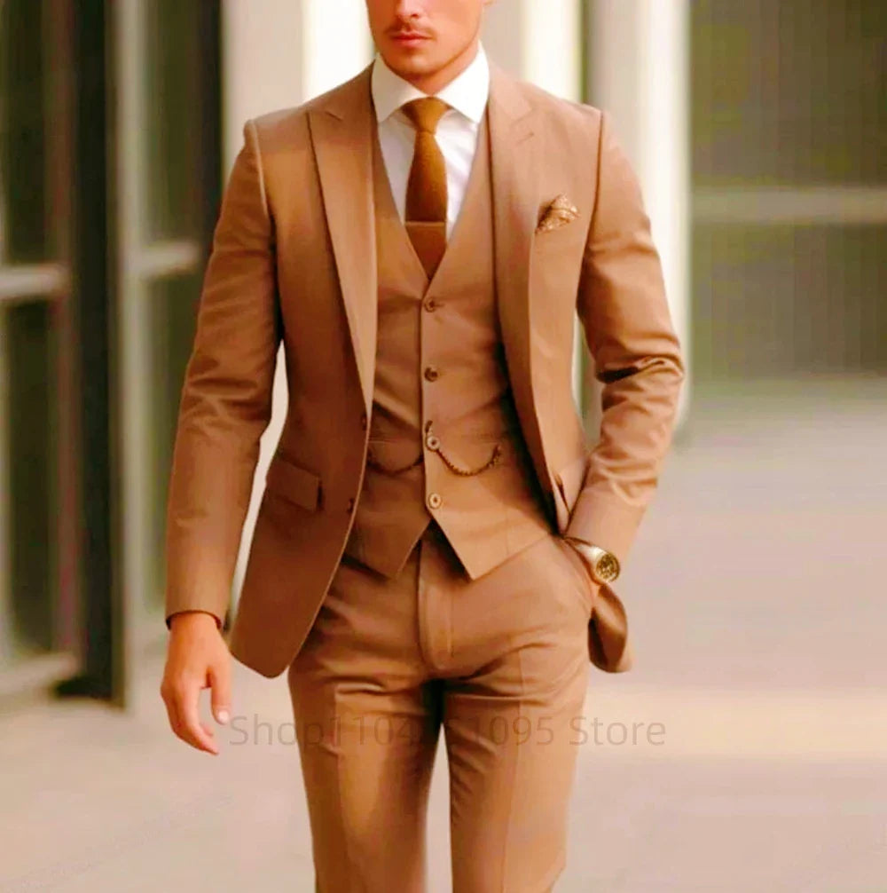 Green Mens Suits Casual 3 Pieces Slim Fit Notch/Peak Lapel Formal Wedding Groom Wear Blazer Tuxedos for Party(Blazer+Pants+Vest)