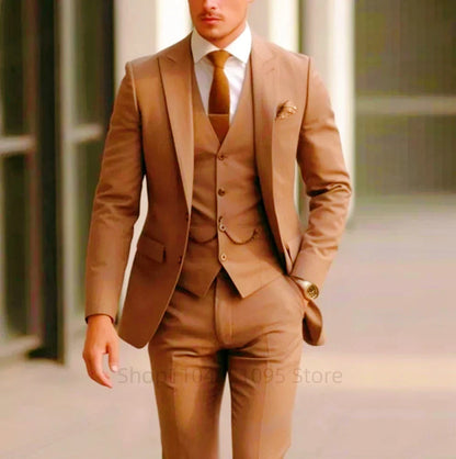 Green Mens Suits Casual 3 Pieces Slim Fit Notch/Peak Lapel Formal Wedding Groom Wear Blazer Tuxedos for Party(Blazer+Pants+Vest)