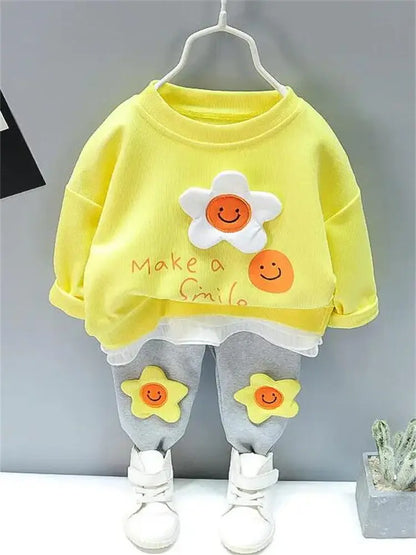 New Spring Toddler Clothing Cotton Suit Children Girls Girls Cartoon T-shirt Sports Pants 2Pcs/set Kids Clothes Baby Tracksuits