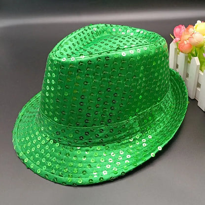 Durable Sequins Jazz Hat Masquerade Shiny Panama Cap Stage Cosplay Dance Performance Hat Holiday