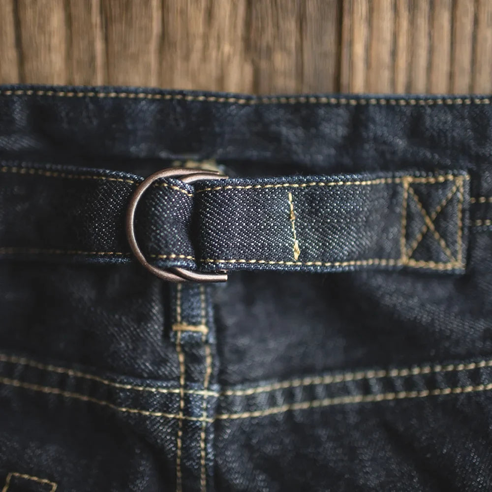 Vintage 14oz Selvedge Raw Denim Jeans Horsehair Leather Patch Straight Fit Jeans Men's Spring and fall Paris Buckle Pants